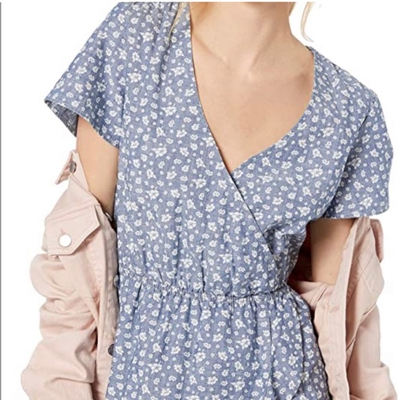 J.Crew Factory Floral Chambray ruffle faux-wrap dress - Picture 2 of 7